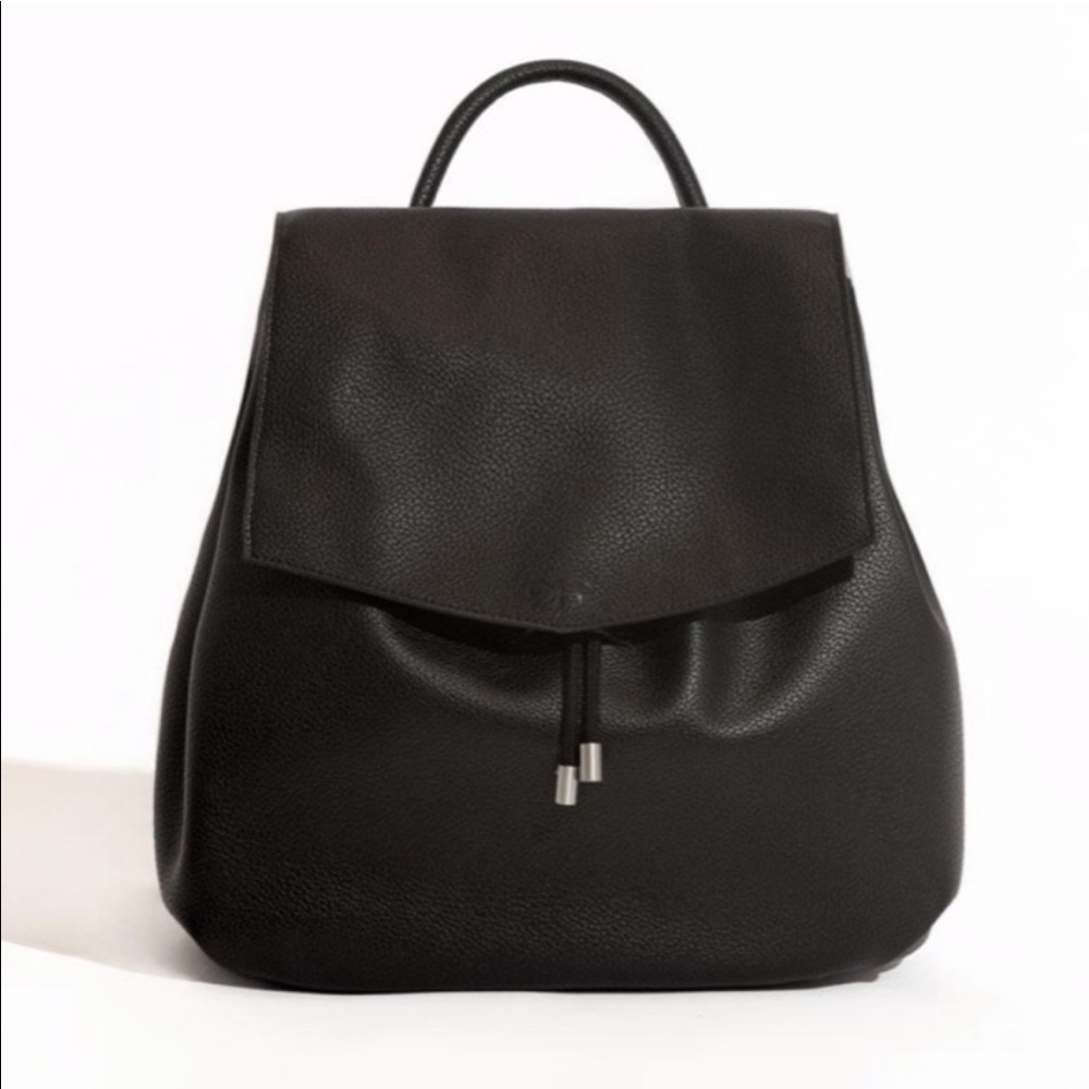 Freshly Picked Black Draw Cord Leather Backpack Bag